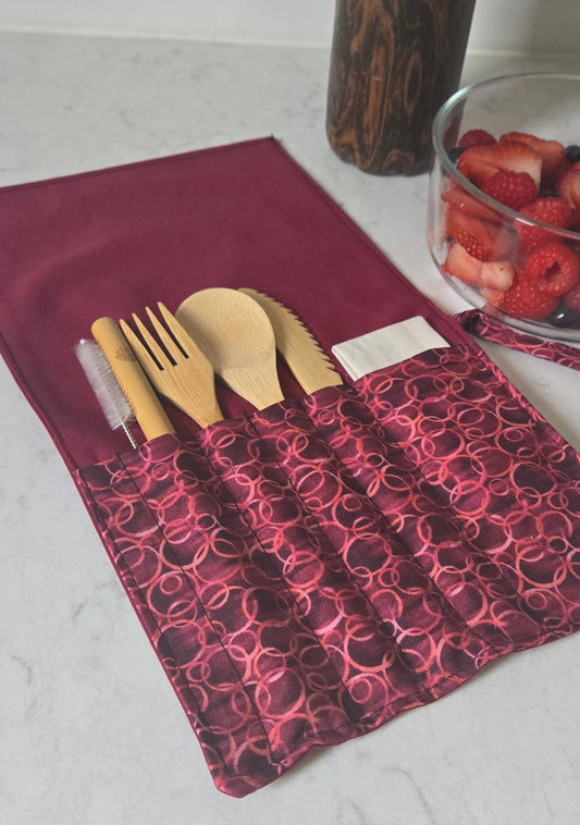 Cutlery Kit - Burgundy Bubbles