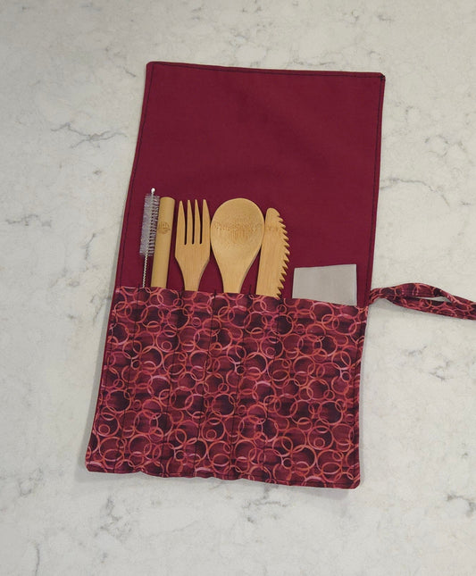 Red Bubbles Bamboo Cutlery Kit