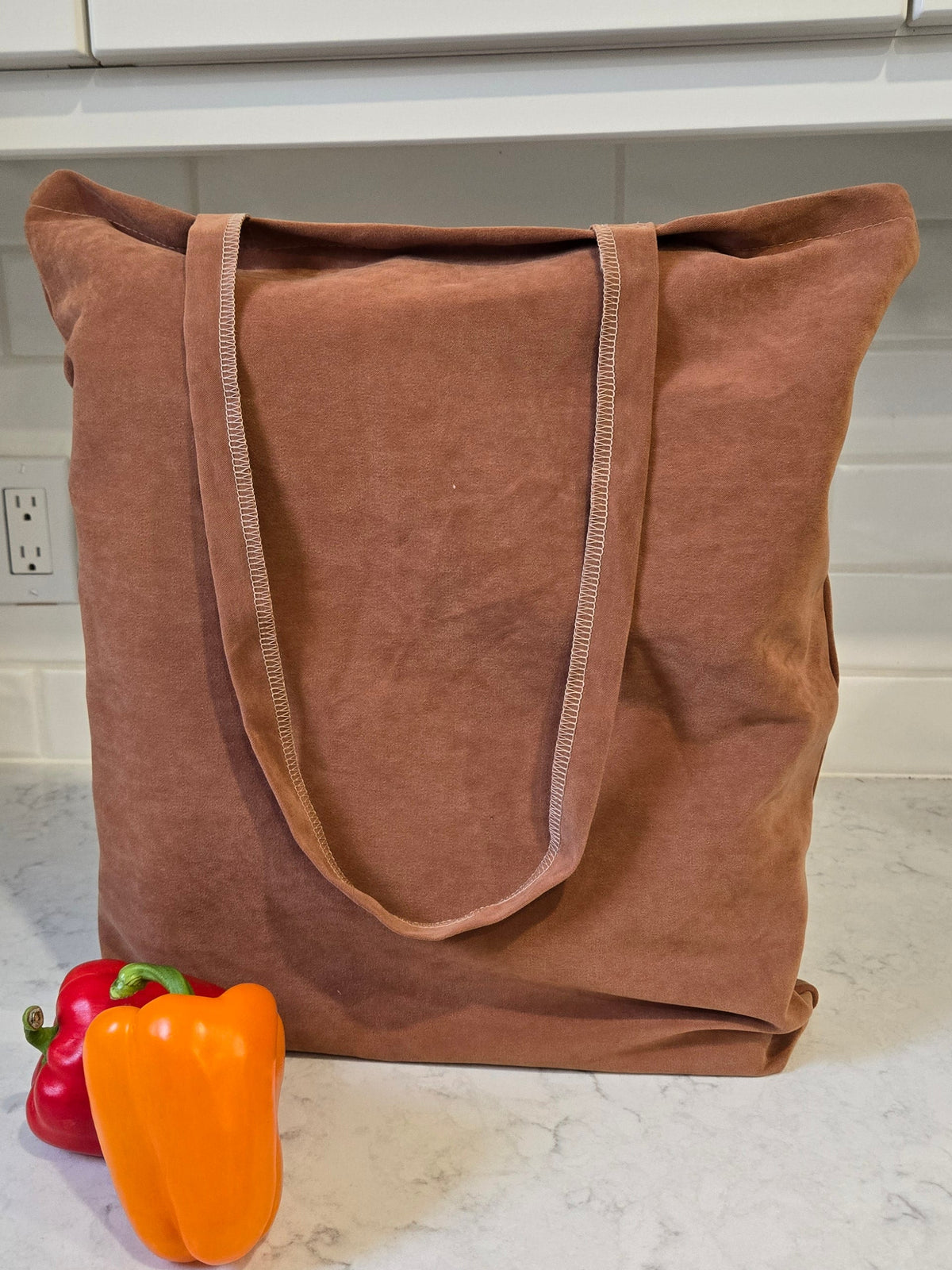 Saddle Brown Faux Suede Tote Bag