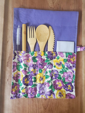 Cutlery Kit - Roll Up - Pansies